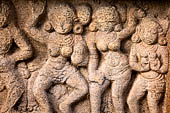 The great Chola temples of Tamil Nadu - The Airavatesvara temple of Darasuram. Detail of the panels of the prakara-wall with scenes of dance. 